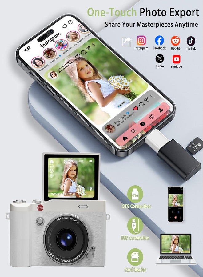 HEYMAO Kids Digital Camera 64MP 1080P 2.4" Flip Screen 32GB SD Card Camera for Kids Girls Toys 3-12 Year Old Girl Gifts - Image 5